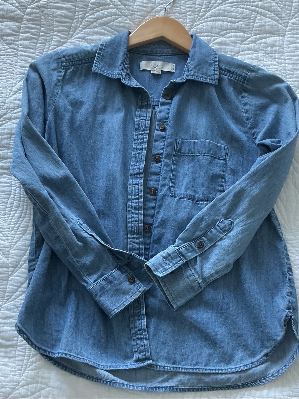 LOFT Light Wash Denim Shirt - Blue